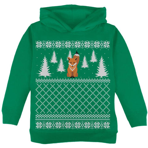 Fox Ugly Christmas Sweater Green Toddler Hoodie