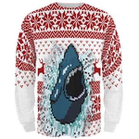Christmas Shark Ugly Sweater All Over Adult Long Sleeve T-Shirt