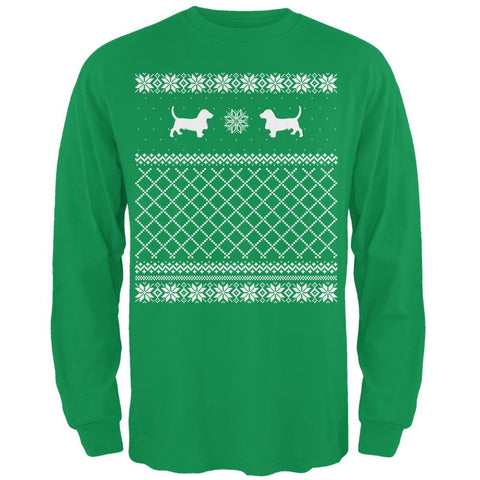 Basset Ugly Christmas Sweater Irish Green Adult Long Sleeve T-Shirt