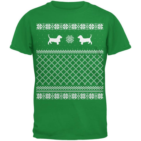 Basset Ugly Christmas Sweater Irish Green Adult T-Shirt