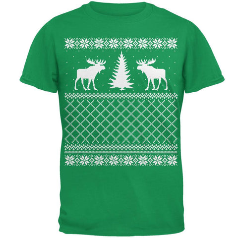 Moose Ugly Christmas Sweater Irish Green Adult T-Shirt