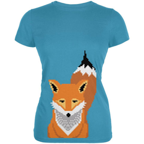 Winter Pixelated Fox Aqua Juniors Soft T-Shirt