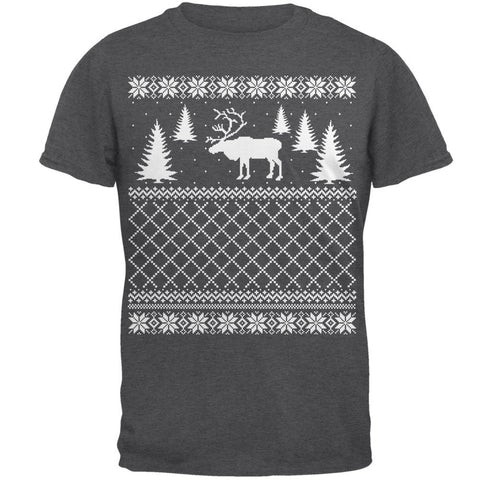 Elk Deer Ugly Christmas Sweater Grey Adult T-Shirt