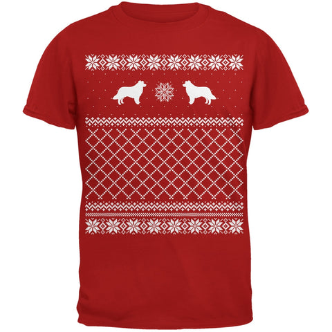 Border Collie Ugly Christmas Sweater Red Adult T-Shirt