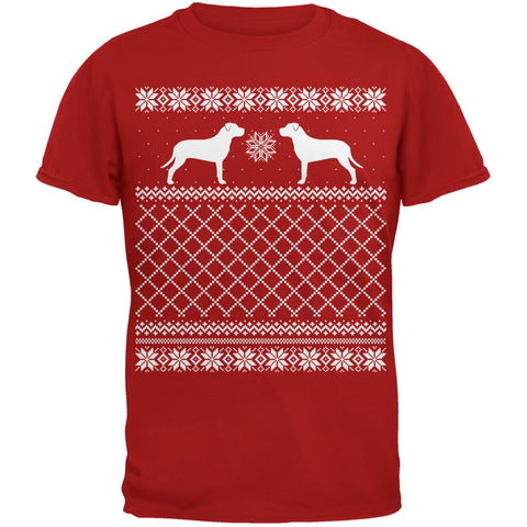 Pit Bull Ugly Christmas Sweater Red Adult T-Shirt