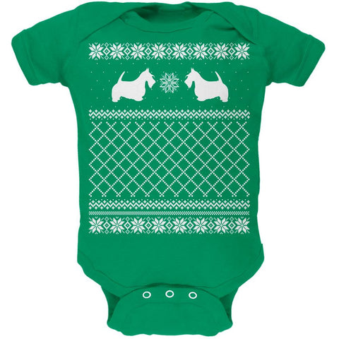 Scottie Ugly Christmas Sweater Kelly Green Soft Baby One Piece