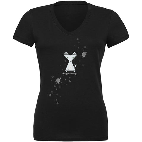 Fox Happy Holidays Black Juniors V-Neck T-Shirt