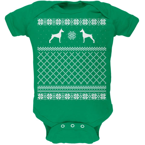 Doberman Ugly Christmas Sweater Kelly Green Soft Baby One Piece