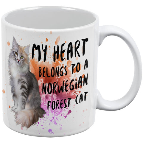My Heart Belongs Norwegian Forest Cat White All Over Coffee Mug
