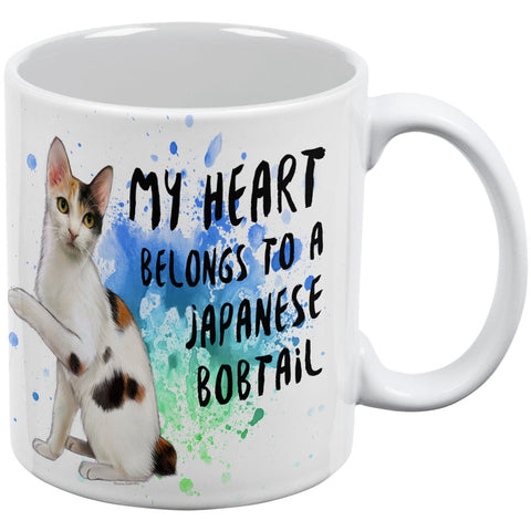 My Heart Belongs Japanese Bobtail Cat White All Over Coffee Mug