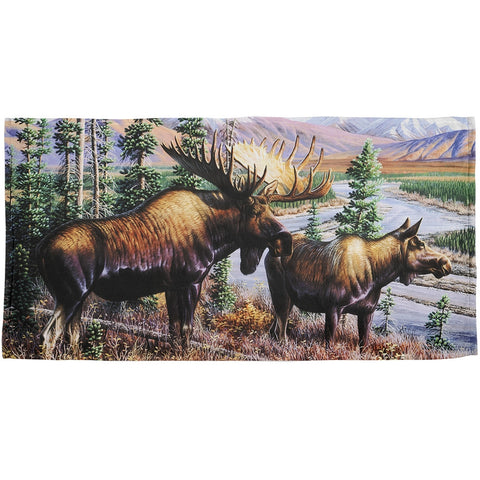 Moose Couple in Nature All Over Beach Towel