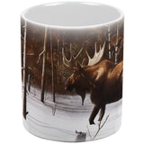 Moose Winter Woodlands White All Over Coffee Mug
