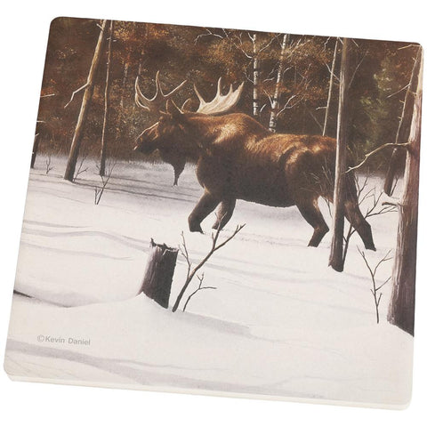 Moose Winter Woodlands Square Sandstone Coaster