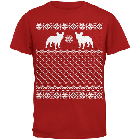 French Bulldog Ugly Christmas Sweater Red Adult T-Shirt