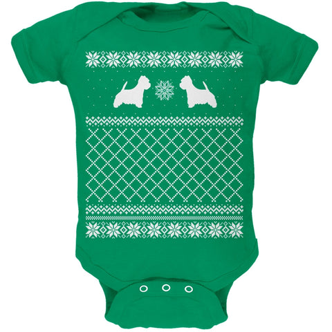 Westie Ugly Christmas Sweater Kelly Green Soft Baby One Piece