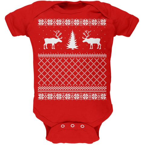 Reindeer Caribou Ugly Christmas Sweater Red Soft Baby One Piece