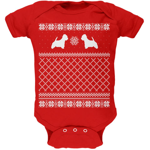 Westie Ugly Christmas Sweater Red Soft Baby One Piece