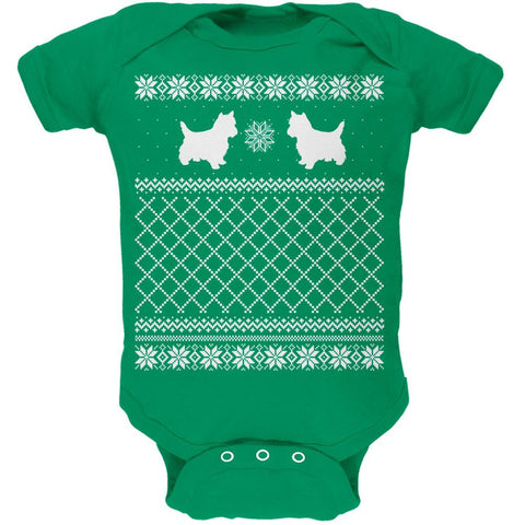Yorkie Ugly Christmas Sweater Kelly Green Soft Baby One Piece