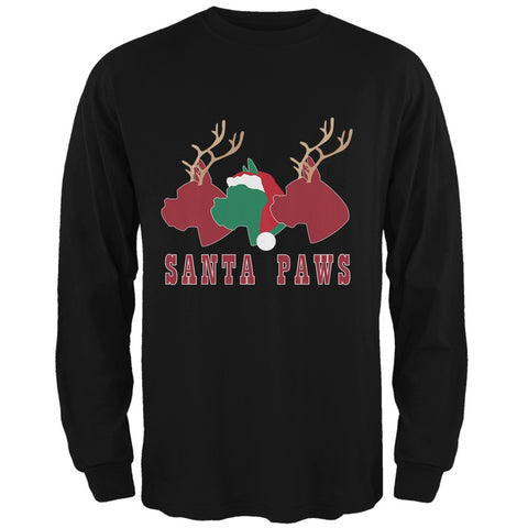 Christmas Santa Paws Dog Black Adult Long Sleeve T-Shirt