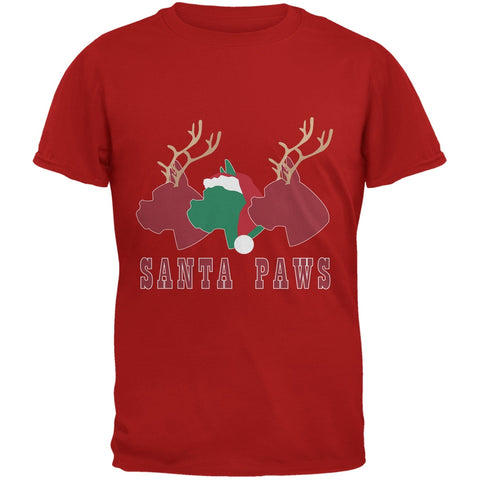 Christmas Santa Paws Dog Red Adult T-Shirt