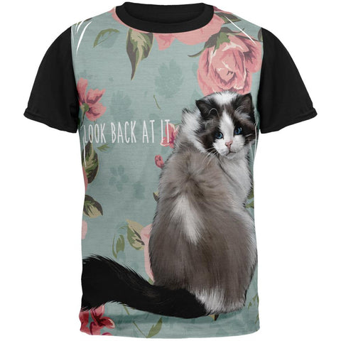 Look Back Cat Adult Black Back T-Shirt