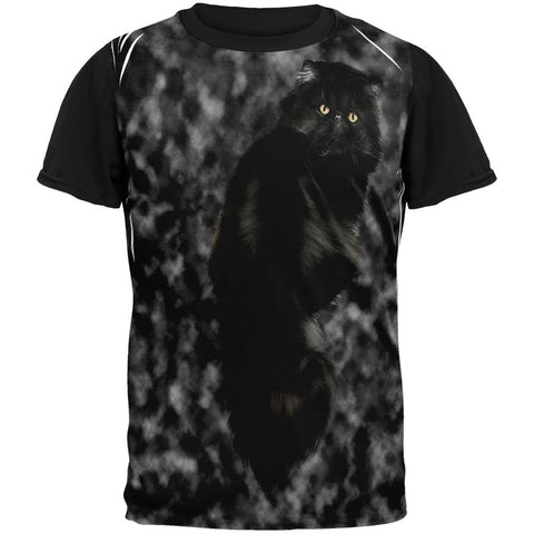 Tie Dye Black Cat Adult Black Back T-Shirt