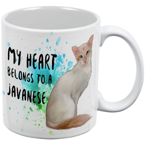 My Heart Belongs Javanese Cat White All Over Coffee Mug
