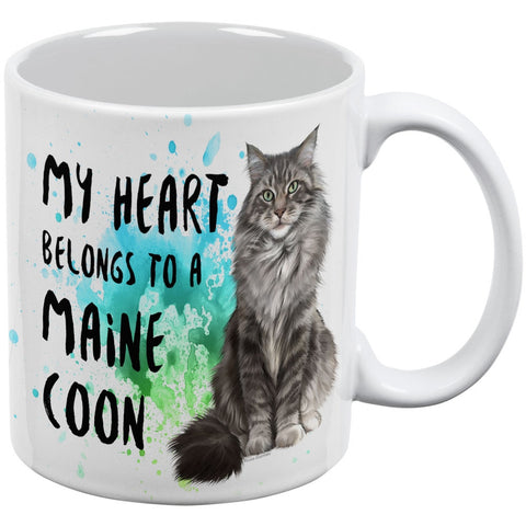 My Heart Belongs Maine Coon Cat White All Over Coffee Mug