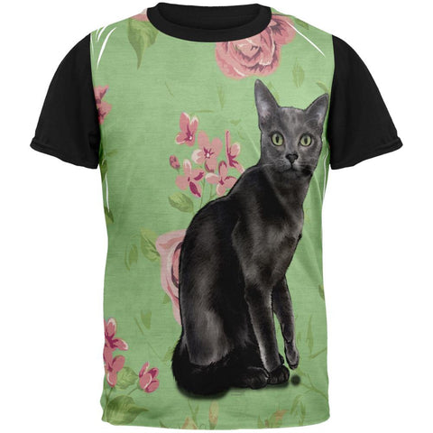 Green Eyed Grey Kitty Adult Black Back T-Shirt