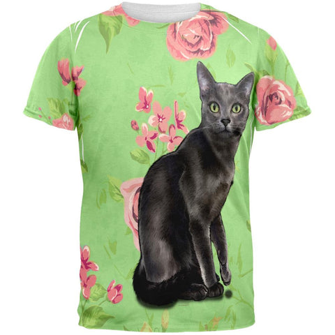 Green Eyed Grey Kitty All Over Adult T-Shirt