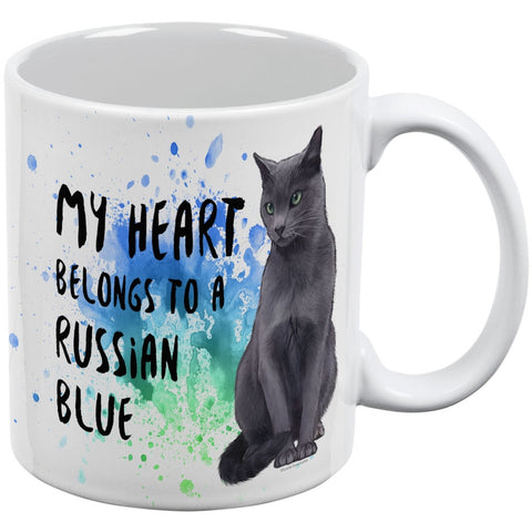 My Heart Belongs Russian Blue Cat White All Over Coffee Mug