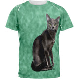 Green Eyed Grey Kitty Tie Dye All Over Adult T-Shirt
