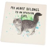 My Heart Belongs American Curl Cat Set of 4 Square Sandstone Coasters