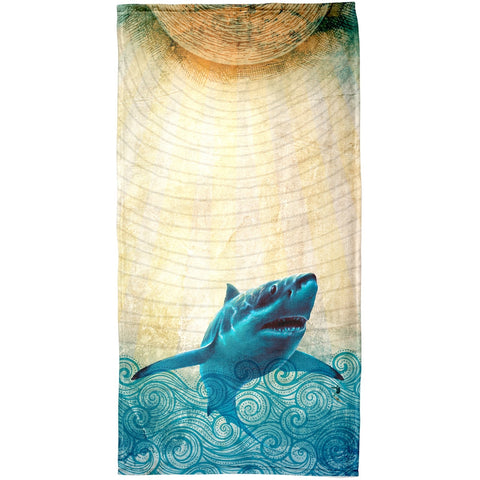 Great White Shark in Waves All Over Beach Towel