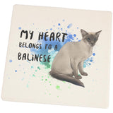 My Heart Belongs Balinese Cat Set of 4 Square Sandstone Coasters