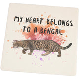 My Heart Belongs Bengal Cat Set of 4 Square Sandstone Coasters