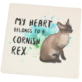 My Heart Belongs Cornish Rex Cat Set of 4 Square Sandstone Coasters
