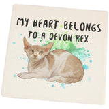 My Heart Belongs Devon Rex Cat Set of 4 Square Sandstone Coasters