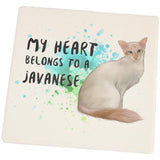 My Heart Belongs Javanese Cat Set of 4 Square Sandstone Coasters