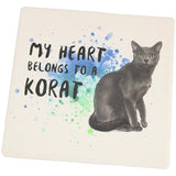My Heart Belongs Korat Cat Set of 4 Square Sandstone Coasters