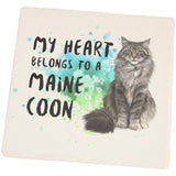 My Heart Belongs Maine Coon Cat Set of 4 Square Sandstone Coasters