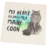 My Heart Belongs Maine Coon Cat Square Sandstone Coaster