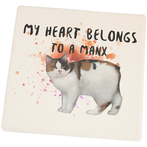 My Heart Belongs Manx Cat Set of 4 Square Sandstone Coasters