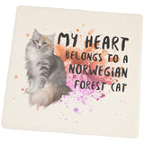 My Heart Belongs Norwegian Forest Cat Set of 4 Square Sandstone Coasters