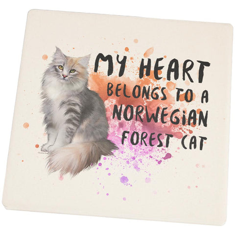 My Heart Belongs Norwegian Forest Cat Square Sandstone Coaster