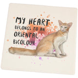 My Heart Belongs Oriental Bicolour Cat Set of 4 Square Sandstone Coasters