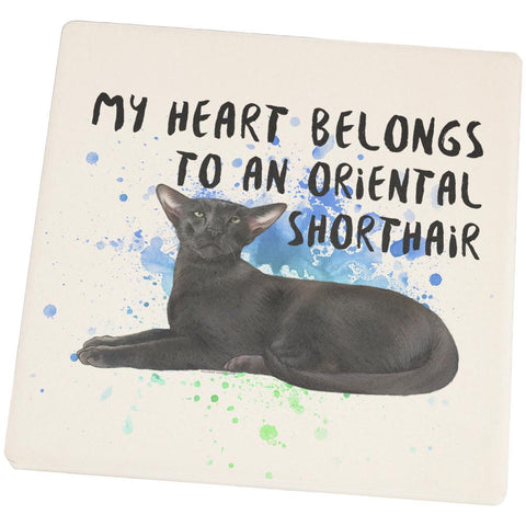 My Heart Belongs Oriental Shorthair Cat Square Sandstone Coaster