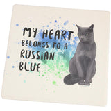My Heart Belongs Russian Blue Cat Set of 4 Square Sandstone Coasters