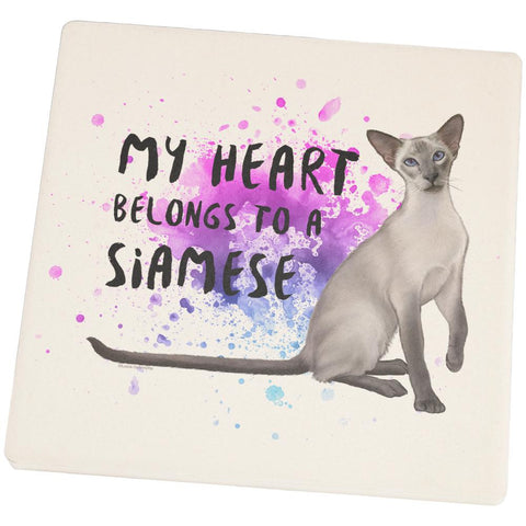 My Heart Belongs Siamese Cat Set of 4 Square Sandstone Coasters
