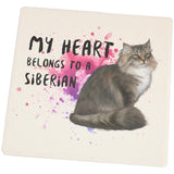 My Heart Belongs Siberian Cat Square Sandstone Coaster